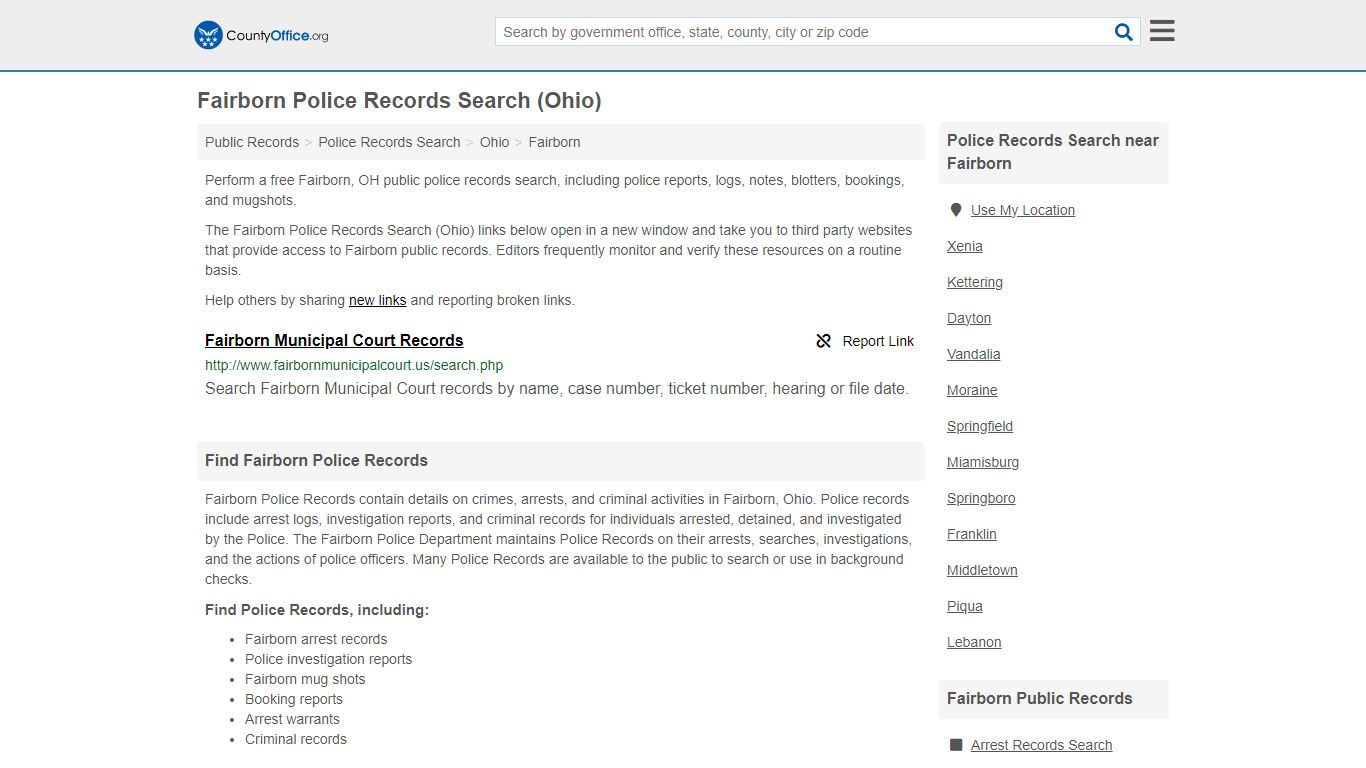 Fairborn Police Records Search (Ohio) - County Office
