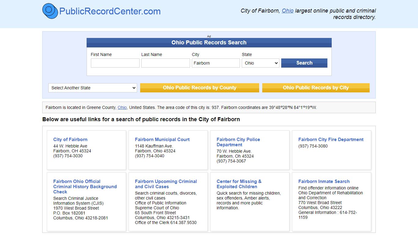 Fairborn, Ohio Public Records and Criminal Background Check