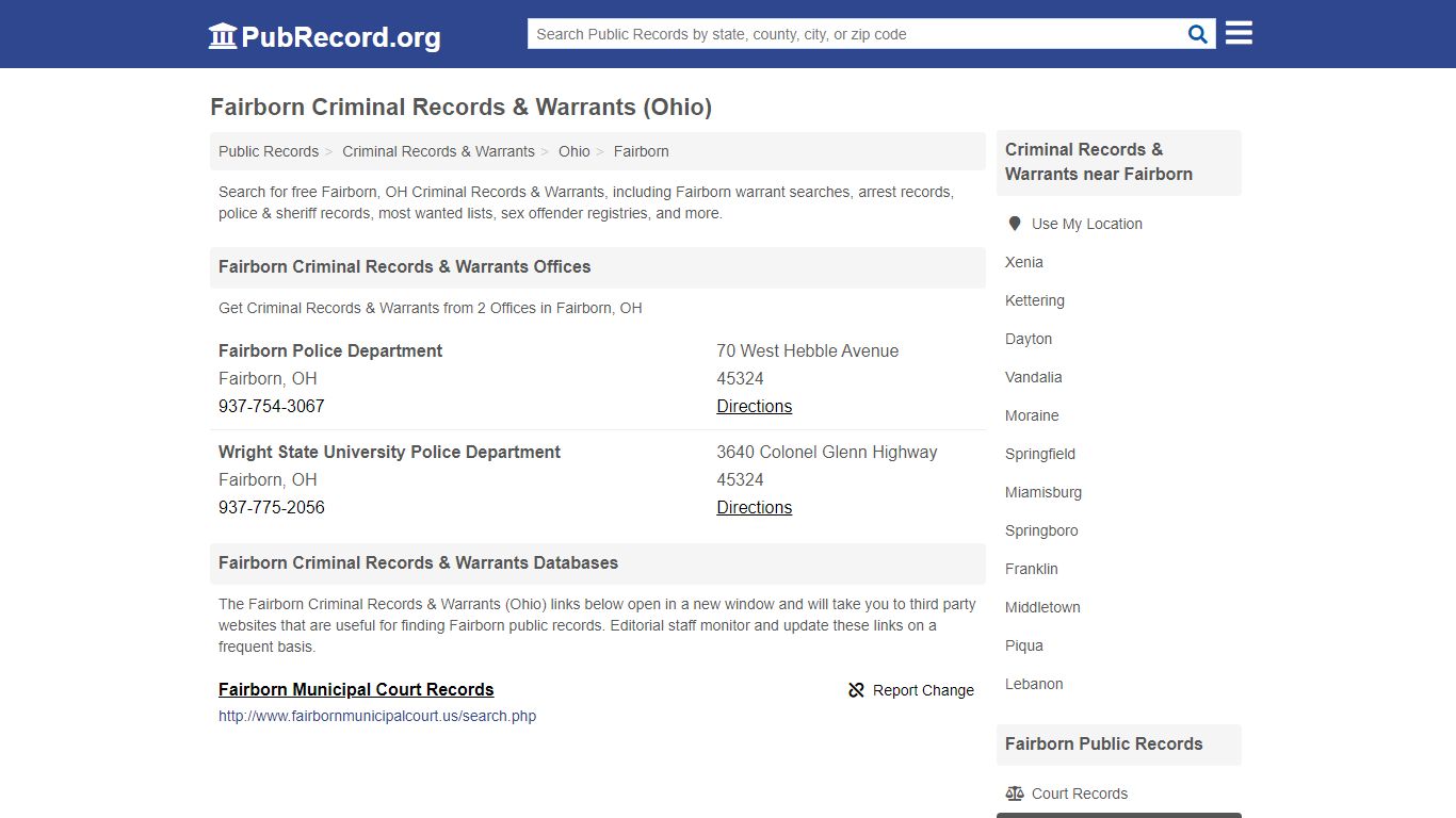 Fairborn Criminal Records & Warrants (Ohio) - Free Public Records Search